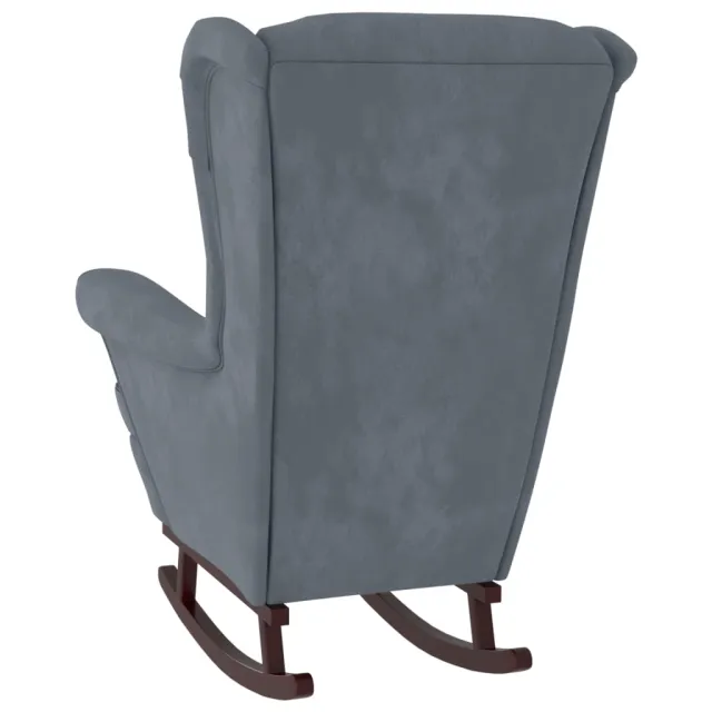 Fauteuil à bascule à oreilles en velours gris foncé bois massif