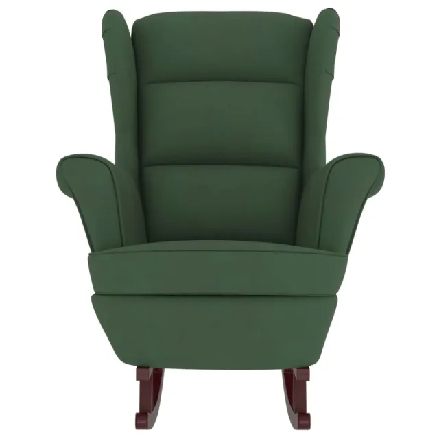 Fauteuil à bascule à oreilles en velours vert foncé bois massif