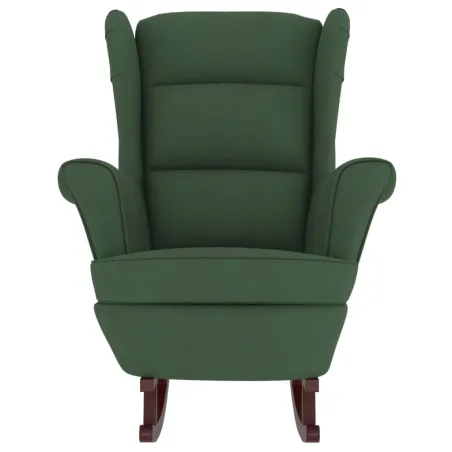 Fauteuil à bascule à oreilles en velours vert foncé bois massif