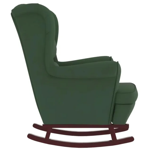 Fauteuil à bascule à oreilles en velours vert foncé bois massif