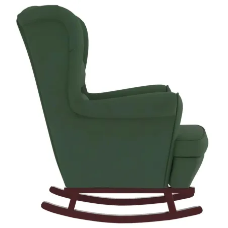 Fauteuil à bascule à oreilles en velours vert foncé bois massif