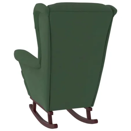 Fauteuil à bascule à oreilles en velours vert foncé bois massif