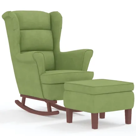 Fauteuil à bascule à oreilles en velours vert clair bois massif 2