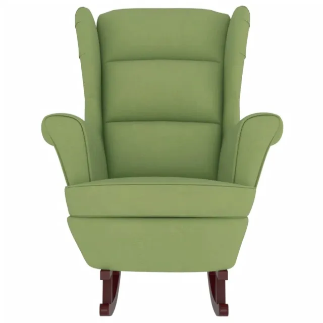 Fauteuil à bascule à oreilles en velours vert clair bois massif