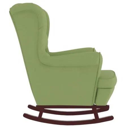 Fauteuil à bascule à oreilles en velours vert clair bois massif
