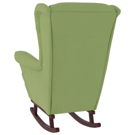 Fauteuil à bascule à oreilles en velours vert clair bois massif