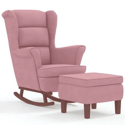 Fauteuil à bascule à oreilles en velours rose bois massif 2