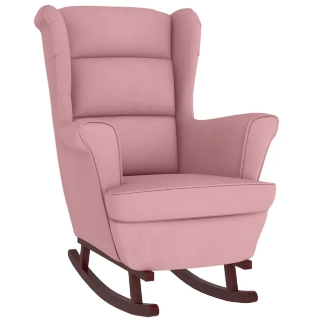 Fauteuil à bascule à oreilles en velours rose bois massif