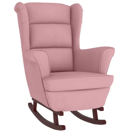 Fauteuil à bascule à oreilles en velours rose bois massif