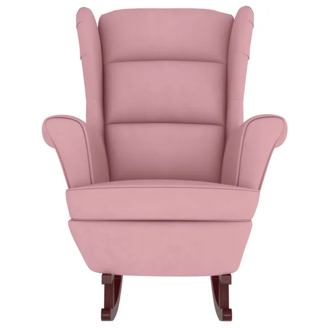 Fauteuil à bascule à oreilles en velours rose bois massif