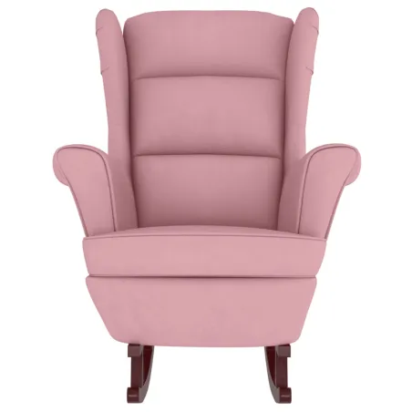 Fauteuil à bascule à oreilles en velours rose bois massif