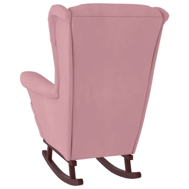 Fauteuil à bascule à oreilles en velours rose bois massif
