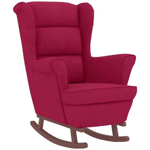 Fauteuil à bascule à oreilles en velours rouge vin bois massif