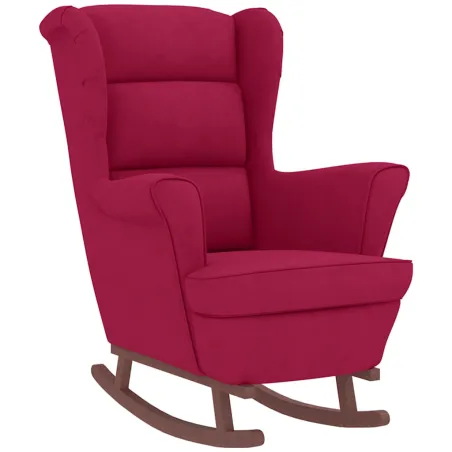 Fauteuil à bascule à oreilles en velours rouge vin bois massif