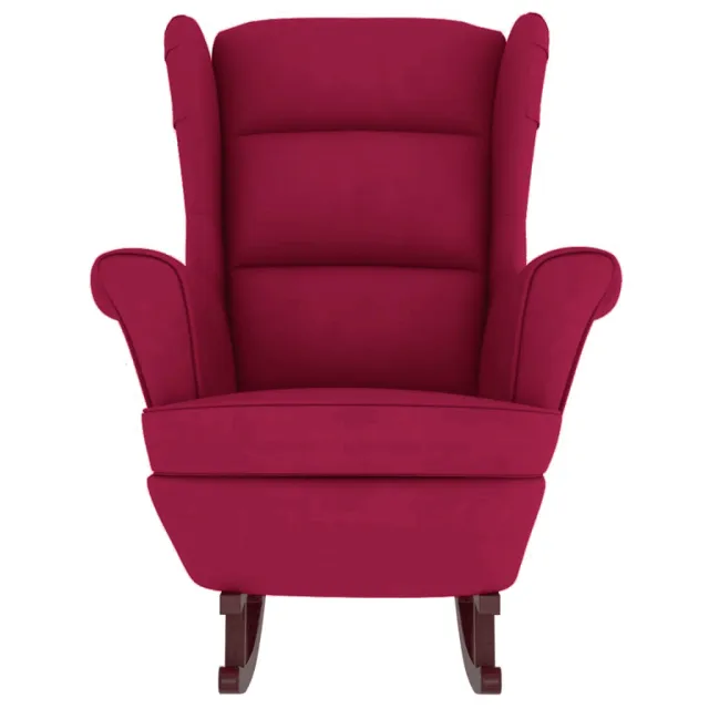 Fauteuil à bascule à oreilles en velours rouge vin bois massif