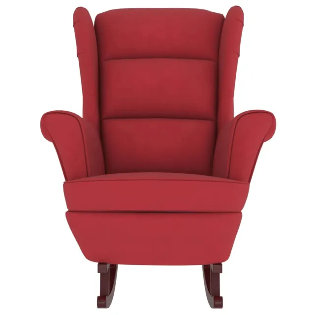 Fauteuil à bascule à oreilles en velours rouge vin bois massif