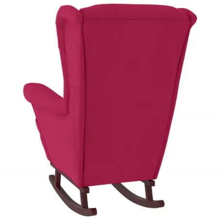 Fauteuil à bascule à oreilles en velours rouge vin bois massif