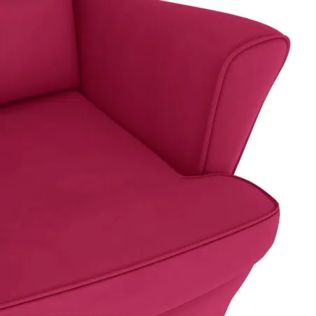 Fauteuil à bascule à oreilles en velours rouge vin bois massif