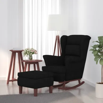 Fauteuil à bascule à oreilles en velours noir bois massif