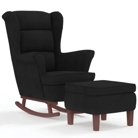 Fauteuil à bascule à oreilles en velours noir bois massif