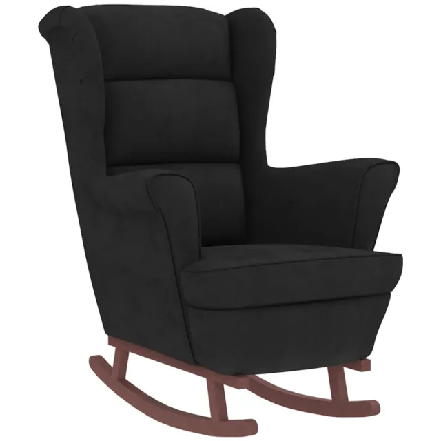 Fauteuil à bascule à oreilles en velours noir bois massif