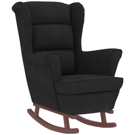 Fauteuil à bascule à oreilles en velours noir bois massif