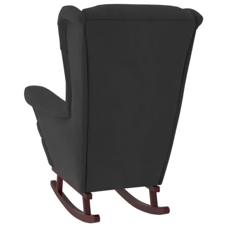 Fauteuil à bascule à oreilles en velours noir bois massif