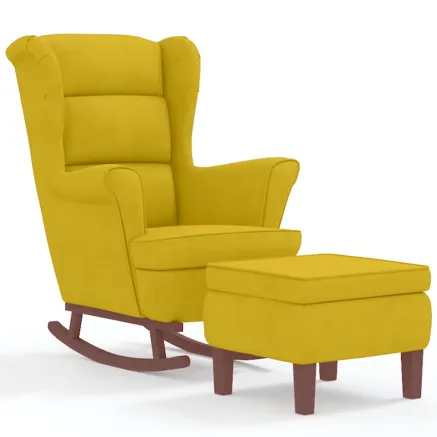 Fauteuil à bascule à oreilles en velours jaune bois massif 2