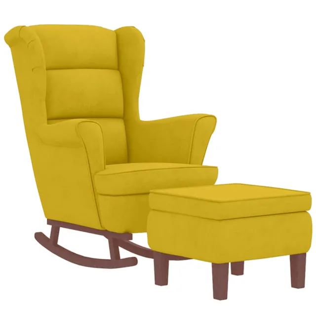 Fauteuil à bascule à oreilles en velours jaune bois massif