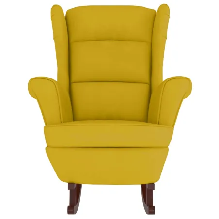 Fauteuil à bascule à oreilles en velours jaune bois massif