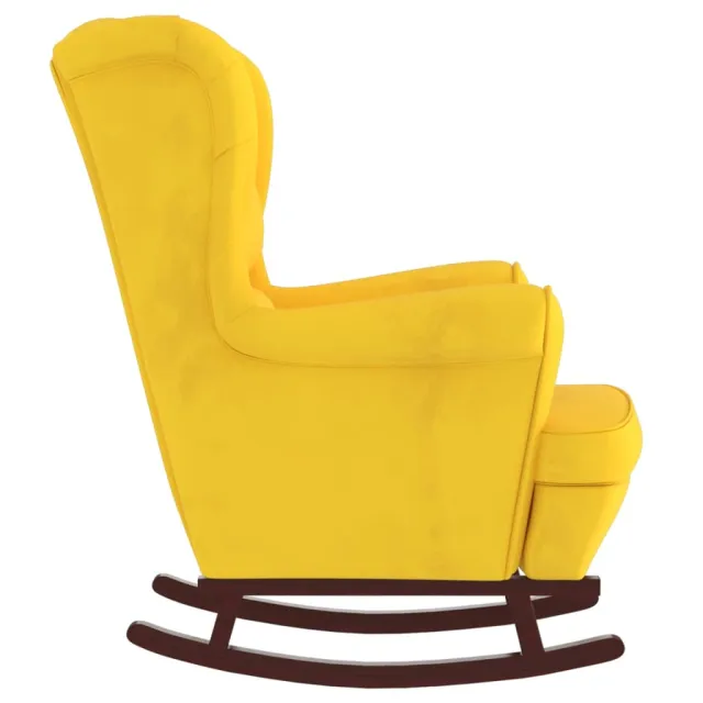 Fauteuil à bascule à oreilles en velours jaune bois massif