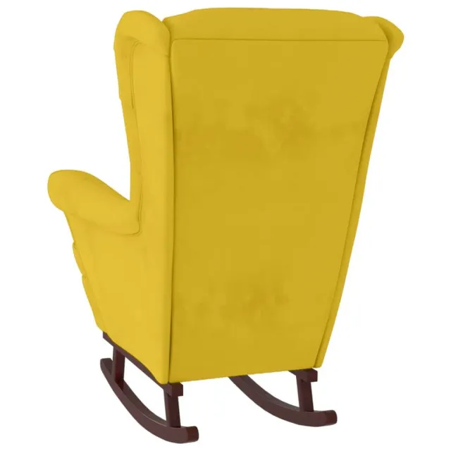 Fauteuil à bascule à oreilles en velours jaune bois massif