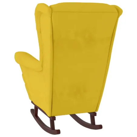Fauteuil à bascule à oreilles en velours jaune bois massif