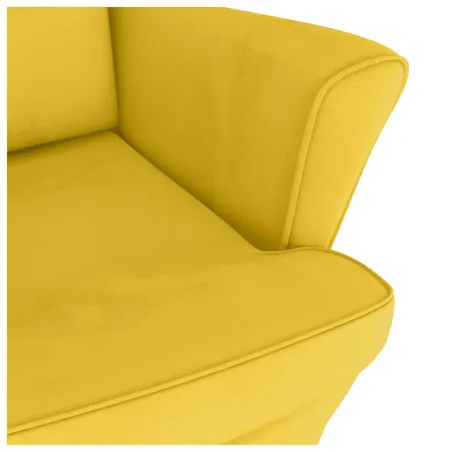 Fauteuil à bascule à oreilles en velours jaune bois massif