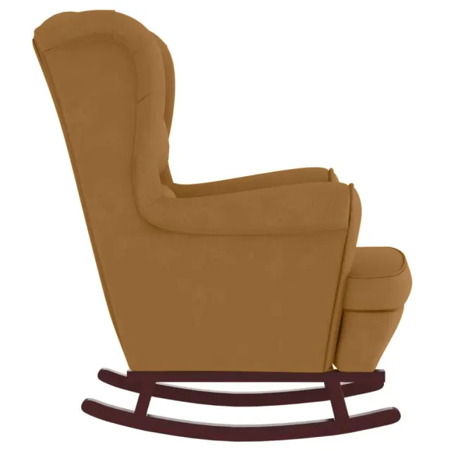 Fauteuil à bascule à oreilles en velours marron bois massif