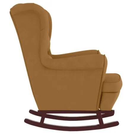 Fauteuil à bascule à oreilles en velours marron bois massif