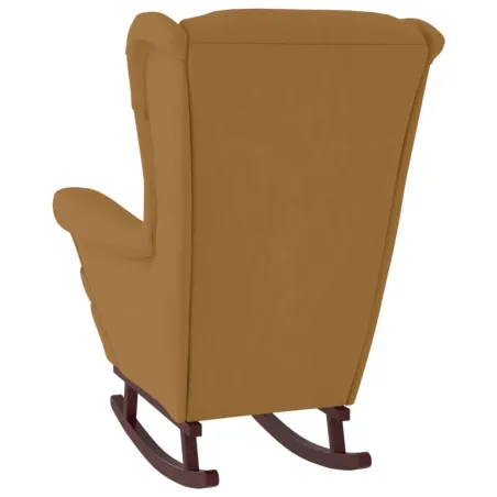 Fauteuil à bascule à oreilles en velours marron bois massif