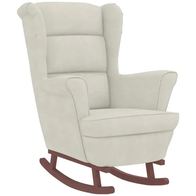 Fauteuil à bascule à oreilles en velours crème bois massif