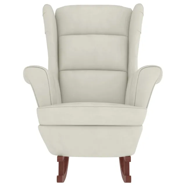 Fauteuil à bascule à oreilles en velours crème bois massif