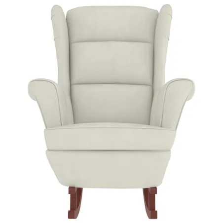 Fauteuil à bascule à oreilles en velours crème bois massif