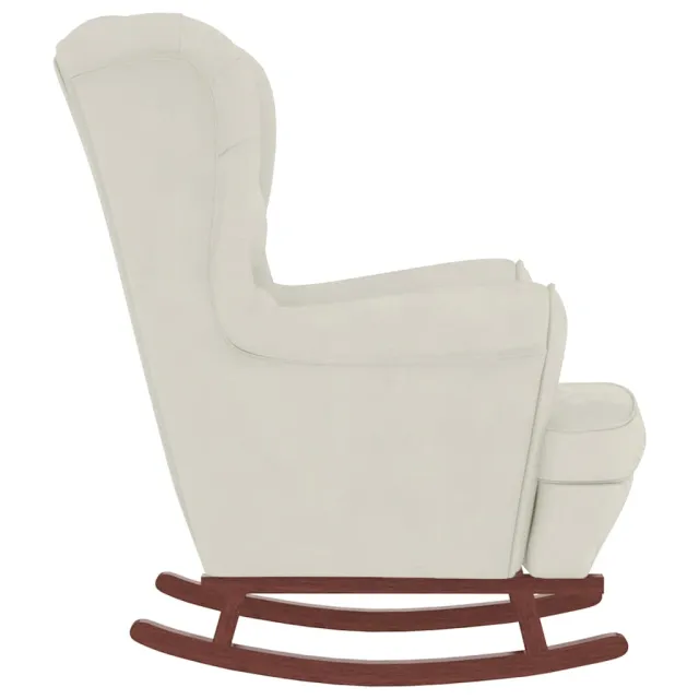Fauteuil à bascule à oreilles en velours crème bois massif