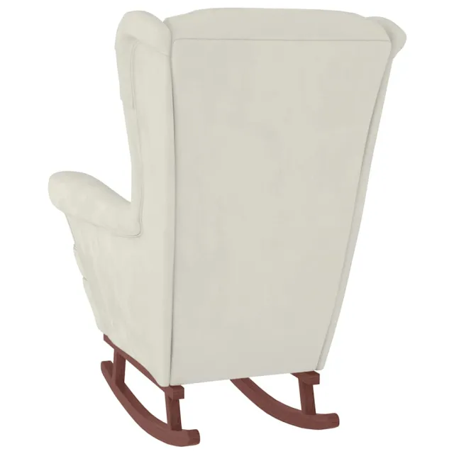 Fauteuil à bascule à oreilles en velours crème bois massif