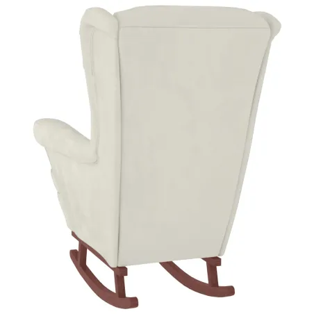 Fauteuil à bascule à oreilles en velours crème bois massif