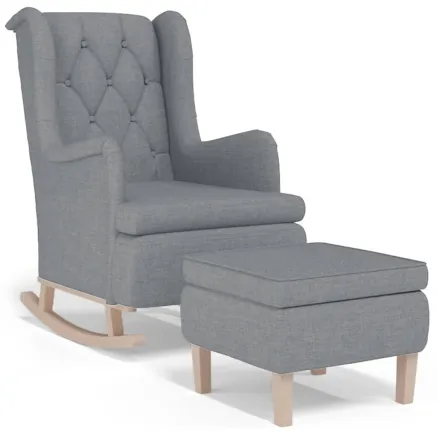 Fauteuil avec pieds à bascule et tabouret Gris clair Tissu 2