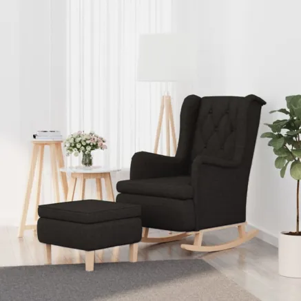 Fauteuil avec pieds à bascule et tabouret Noir Tissu