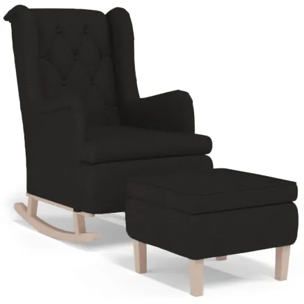 Fauteuil avec pieds à bascule et tabouret Noir Tissu 2