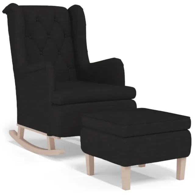 Fauteuil avec pieds à bascule et tabouret Noir Tissu