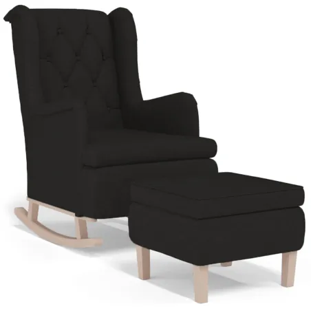 Fauteuil avec pieds à bascule et tabouret Noir Tissu