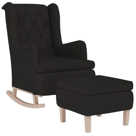 Fauteuil avec pieds à bascule et tabouret Noir Tissu