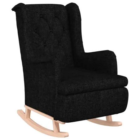 Fauteuil avec pieds à bascule et tabouret Noir Tissu
